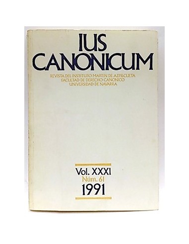 Ius Canonicum. Revista Del Instituto Martin De Zapilcueta. (Libro) Vol XXXI